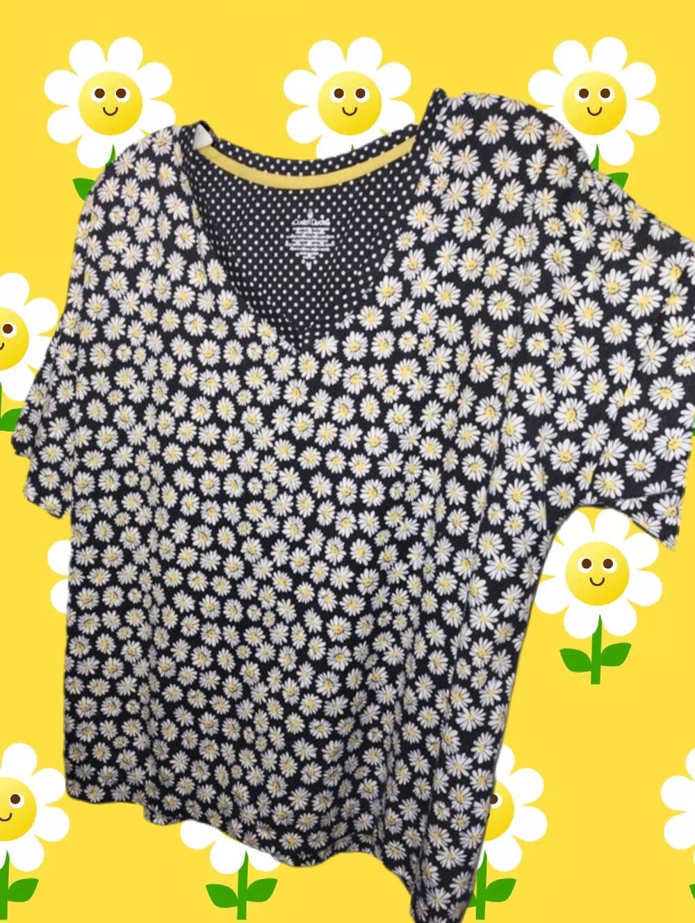 Yellow & White Daisies Theme Cuddl Duds ®️  Black w/ Floral Lounging Pajama set